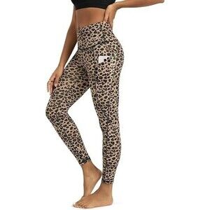 ODODOS Women's High Waisted Yoga Leggings MEDIUM Leopard Athletic Pants, Pocket